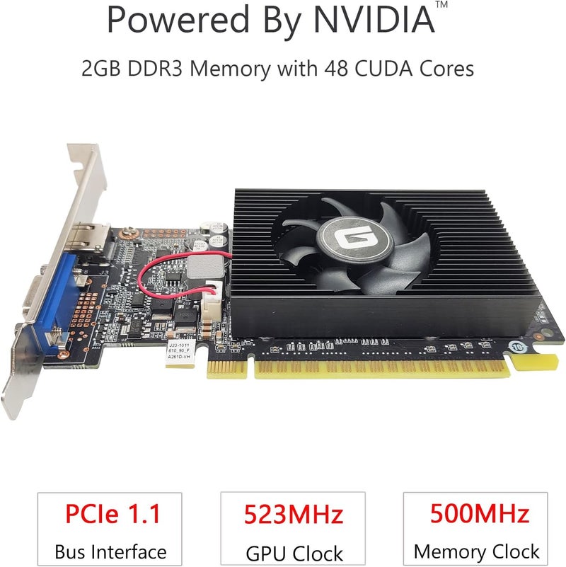 Glorto GeForce GT 610 2G DDR3 Low Profile Graphics Card, PCI Express 1.1 x16, HDMI/VGA, Entry Level GPU for PC, SFF and HTPC, Compatible with Win11 - Image 2